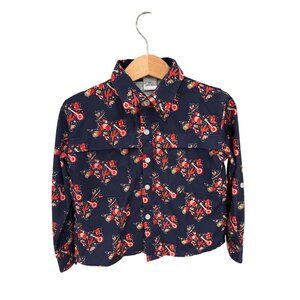 BlueQuail Toddler Boys Navy Button-Up Shirt W/ Holiday Print UPF 50+ Long Sleeve